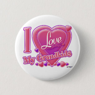 Badge Rond 5 Cm I Love My Grandkids rose/violet - coeur