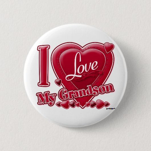Badge Rond 5 Cm I Love My Grandson rouge - coeur (Devant)