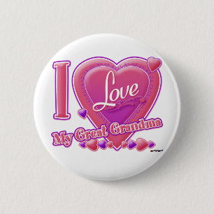 Badge Rond 5 Cm I Love My Great Grandma rose/violet - coeur