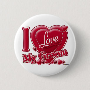 Badge Rond 5 Cm I Love My Groom rouge - coeur