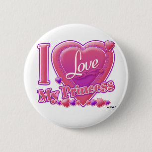 Badge Rond 5 Cm I Love My Princess rose/violet - coeur