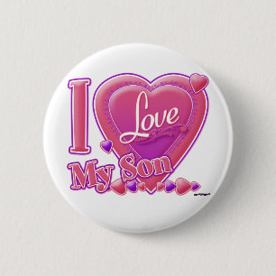 Badge Rond 5 Cm I Love My Son rose/violet - coeur