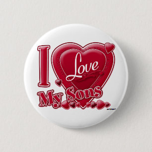 Badge Rond 5 Cm I Love My Sons rouge - coeur