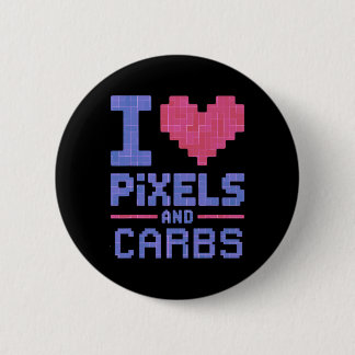 Badge Rond 5 Cm I Love Pixels And Carbs Retro Gamer Snack Humor 