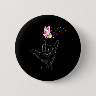 Badge Rond 5 Cm I Love You Main Sign Language Butterfly Autism Awa