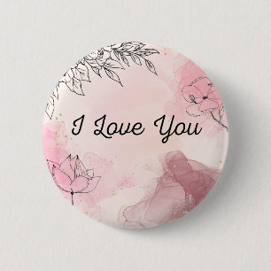 Badge Rond 5 Cm I love you pink button