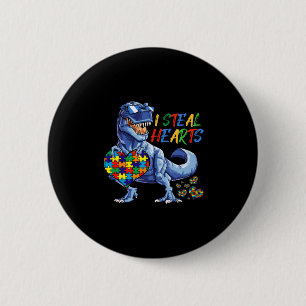 Badge Rond 5 Cm I Steal Heart Puzzle Autism Awareness Dinosaures