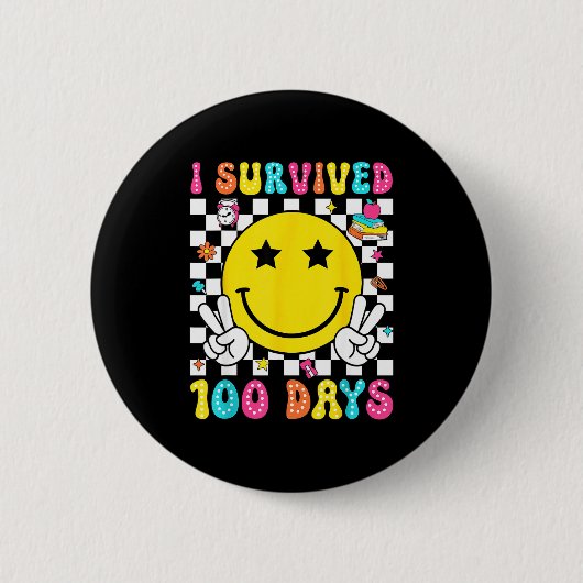 Badge Rond 5 Cm I Survived 100 Days Of School Boys Kids 100th Day (Devant)