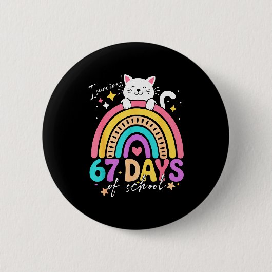 Badge Rond 5 Cm I Survived 67 Days Of School Kids Kitten Cat Cool (Devant)