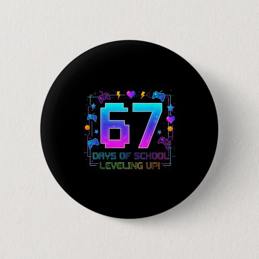 Badge Rond 5 Cm I Survived 67 Days Of School Retro Gamer Level Up (Devant)