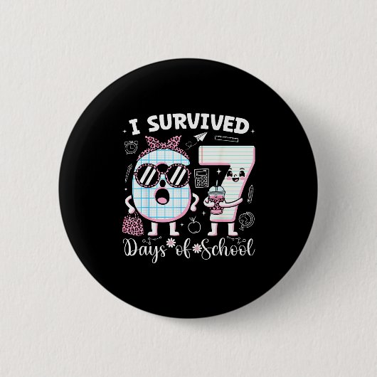Badge Rond 5 Cm I Survived 67 Days Of School Teacher Student Leopa (Devant)