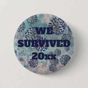 Badge Rond 5 Cm I Survived Blue Covid Virus Button