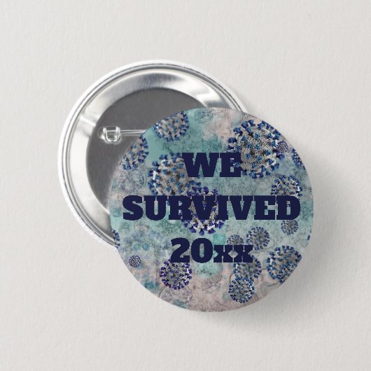 Badge Rond 5 Cm I Survived Blue Covid Virus Button (Devant & derrière)