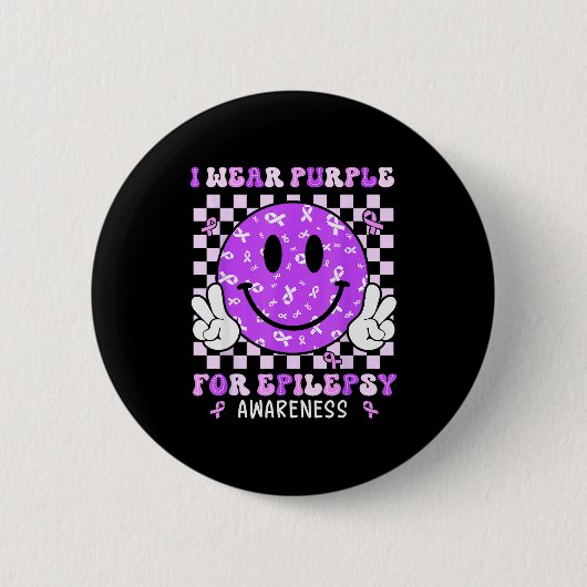 Badge Rond 5 Cm I Wear Purple For Elepsy Awareness Smile Face Emle (Devant)