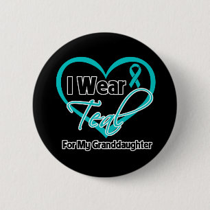 Badge Rond 5 Cm I Wear Teal Heart Ribbon For My Granddaughter