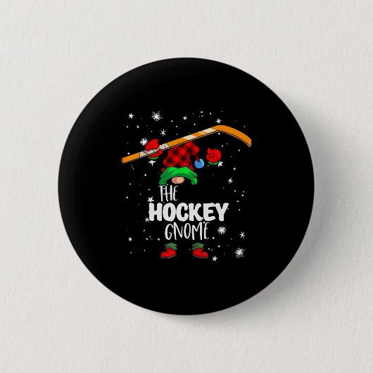 Badge Rond 5 Cm Ice Hockey Gnome Red Buffalo Plaid Matching Family (Devant)