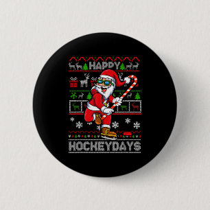 Badge Rond 5 Cm Ice Hockey Père Noël Happy Hockeydays Drôle de Noë