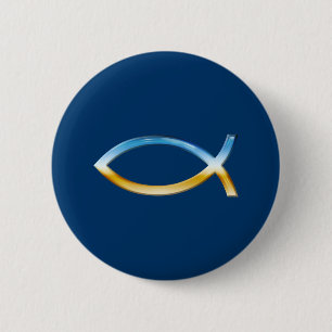 Badge Rond 5 Cm Ichthus - ciel et au sol chrétiens de symbole de