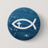 Badge Rond 5 Cm Ichthus - poisson chrétien avec la croix (Devant)