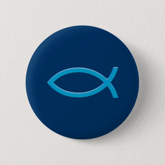 Badge Rond 5 Cm Ichthus - Symbole chrétien du poisson - Bleu (Devant)