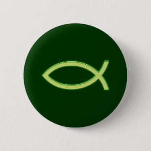 Badge Rond 5 Cm Ichthus - Symbole chrétien du poisson - Vert clai
