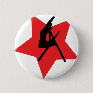 Badge Rond 5 Cm icône de saut de ski rouge