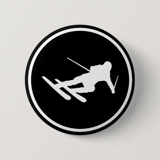 Badge Rond 5 Cm icône du ski noir en descente (Devant)