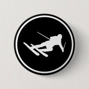 Badge Rond 5 Cm icône du ski noir en descente