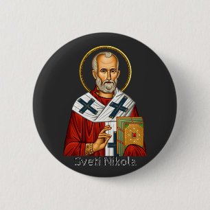 Badge Rond 5 Cm icône orthodoxe serbe de lettre de Saint Nicolas 