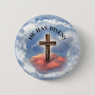 Badge Rond 5 Cm Il a la croix rocailleuse levée avec des nuages