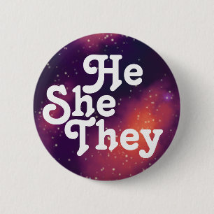 Badge Rond 5 Cm Il/Elle/Ils Personnalisable Galaxy Pronoun