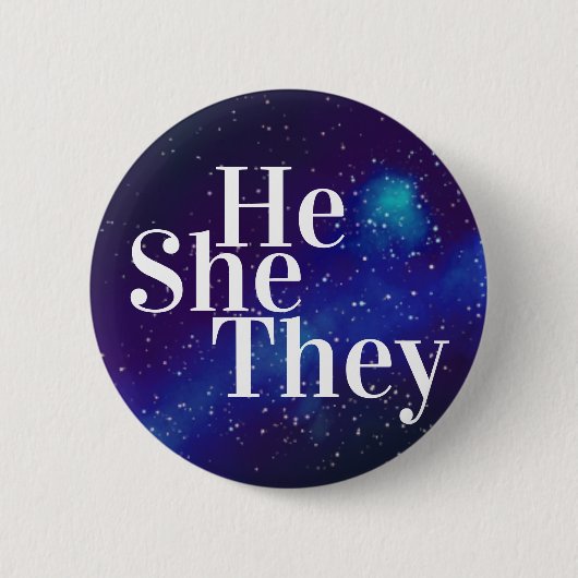 Badge Rond 5 Cm Il/Elle/Ils Personnalisable Galaxy Pronoun (Devant)