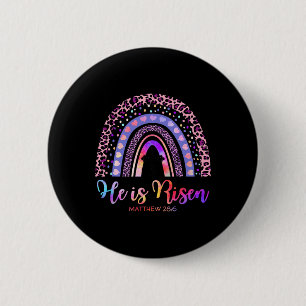 Badge Rond 5 Cm Il Est Ressuscité Arc-en-ciel Joyeux Pâques Blanc