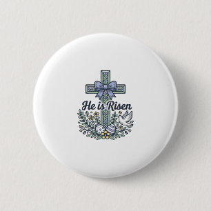 Badge Rond 5 Cm Il Est Ressuscité Croix De Pâques Vintage Vecteur