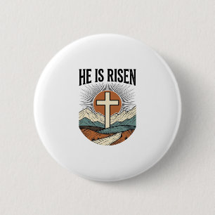 Badge Rond 5 Cm Il Est Ressuscité Croix Lever de Soleil Chemise de