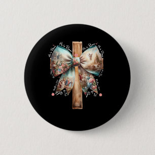 Badge Rond 5 Cm Il Est Ressuscité Jésus Coquette Bow Croix de Pâqu