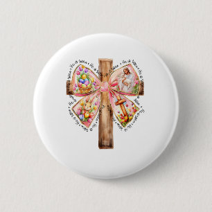 Badge Rond 5 Cm Il Est Ressuscité Jésus Coquette Bow Croix de Pâqu