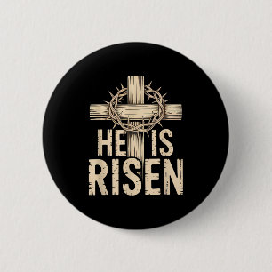 Badge Rond 5 Cm Il est ressuscité matthieu 28_6 rétro vintage croi