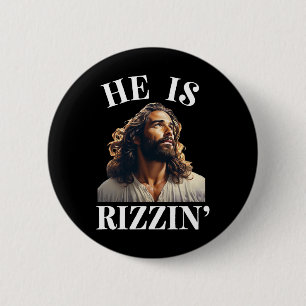Badge Rond 5 Cm Il Est Rizzin - Drôle Jésus chrétien Pâques Dit
