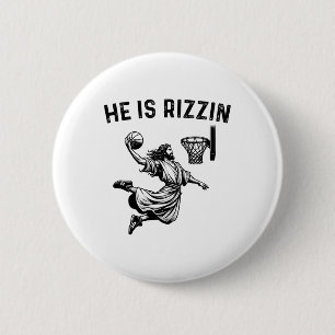 Badge Rond 5 Cm Il Est Rizzin Jésus Basketball chrétien Religieux