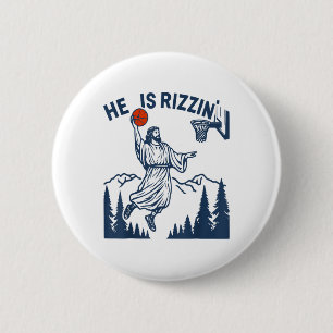 Badge Rond 5 Cm Il Est Rizzin Pâques Drôle Bysketbyll Chrétien Rel