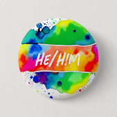 Badge Rond 5 Cm Il/Lui Pronounounounounes Fide Aquarelle Arc-en-ci (Devant)