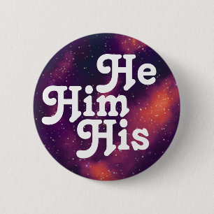 Badge Rond 5 Cm Il/Lui/Son Galaxie Personnalisable Pronoun Pinback