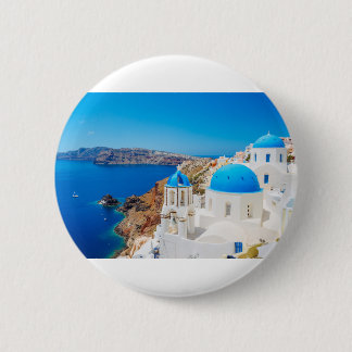 Badge Rond 5 Cm Île de Santorini - caldeira, Grèce