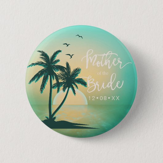 Badge Rond 5 Cm Ile tropicale Mère de la Mariée ID Turquoise581 (Devant)