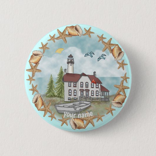 Badge Rond 5 Cm Illinois Shells Lighthouse bouton épinglé (Devant)