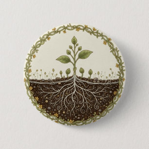 Badge Rond 5 Cm Illustration artistique de plante botanique avec r