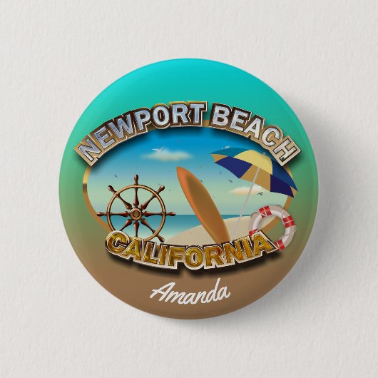Badge Rond 5 Cm Illustration customisée de plage de Newport (Devant)