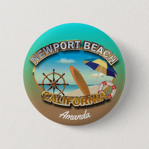Badge Rond 5 Cm Illustration customisée de plage de Newport
