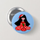 Badge Rond 5 Cm Illustration de bande dessinée de Noël de fille de (Devant & derrière)